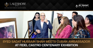 Syed Sadat Hussain Shah Meets Cuban Ambassador at Fidel Castro Centenary Exhibition